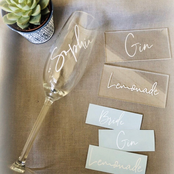 Vinyl Decals, Name decals, Place settings, Champagne flutes, Table settings, Wedding decoration, Wedding DIY, Decals only