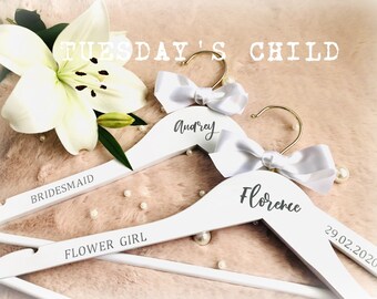 Custom wedding name decals, wooden hanger labels,  Bridesmaid. Bride. Wedding day gift stickers, date and wedding role.