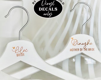 Custom wedding hanger decals, personalised, name stickers, labels . Bridesmaid gift,  Bride wooden hanger decal.