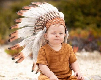 Handmade Baby Feather Headdress: Indian Replica, Photo Prop (9-18 Months)