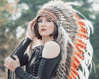 Short Indian Headdress Replica Made With White Swan Feathers - Etsy