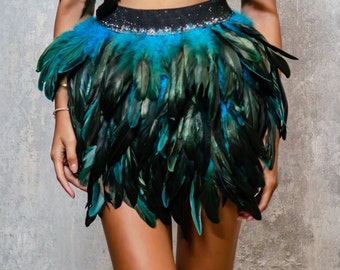 1 Blue Feather skirt,Festival outfit , Halloween costume , Dancer, Rave ,Party outfit ,Burning Man,Beach Party,Outdoor music festival dress