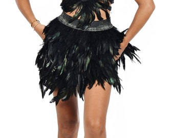1 Natural Feather skirt Festival outfit Halloween costume , Dancer, Rave ,Party outfit ,Burning Man,Beach Party,Outdoor music festival dress