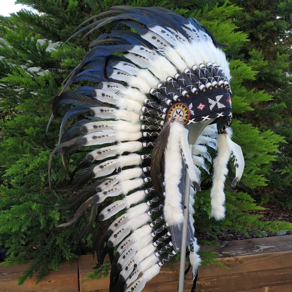 Medium Indian Headdress Replica made with real Swan and Rooster feathers