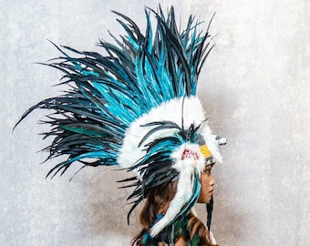 Grün Native Mohawk, Indianer Kostüm Feder Kopfschmuck, grüne Hahn Federn.Stirnband Hut Feder Kostüm inspiriert Kopfschmuck