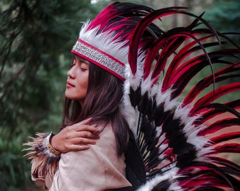 Red Rooster Feather Wings & Crown: Handmade Costume Set