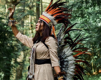 Orange Rooster Feather Wings & Crown: Handmade Costume Set