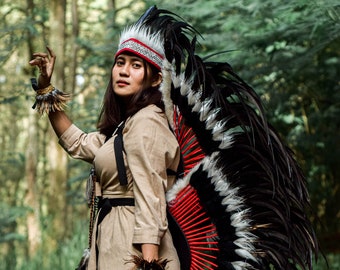 Handmade Feather Wings: Black, White & Red Costume