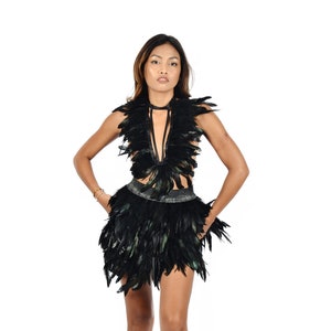 Top and Feather skirt,Festival outfit , Halloween costume , Dancer, Rave ,Party outfit ,Burning Man,Beach Party,Outdoor music festival dress