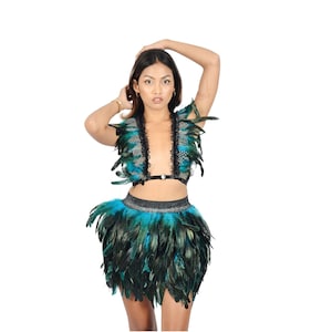 Top and Feather skirt,Festival outfit , Halloween costume , Dancer, Rave ,Party outfit ,Burning Man,Beach Party,Outdoor music festival dress