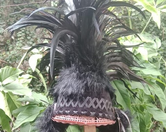 Black Feather Headdress: Handmade Mohawk Costume Hat