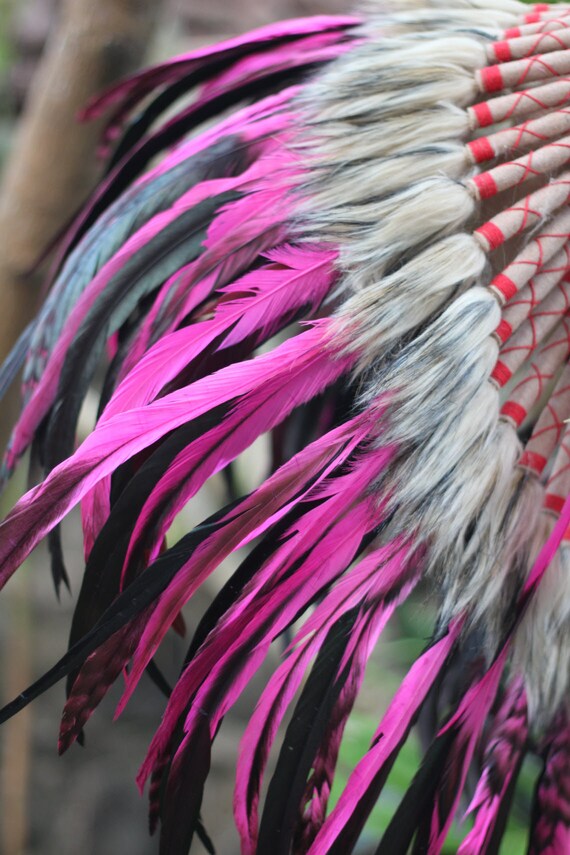 Feather Headdress Black and Pink Beaded  One Size Amazon.com: Native American Inspired Headdress - Handcrafted  main image 4