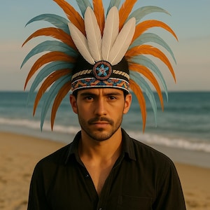 Aztec Feather Headdress – Handmade Tribal Costume Hat | Festival, Dance ...