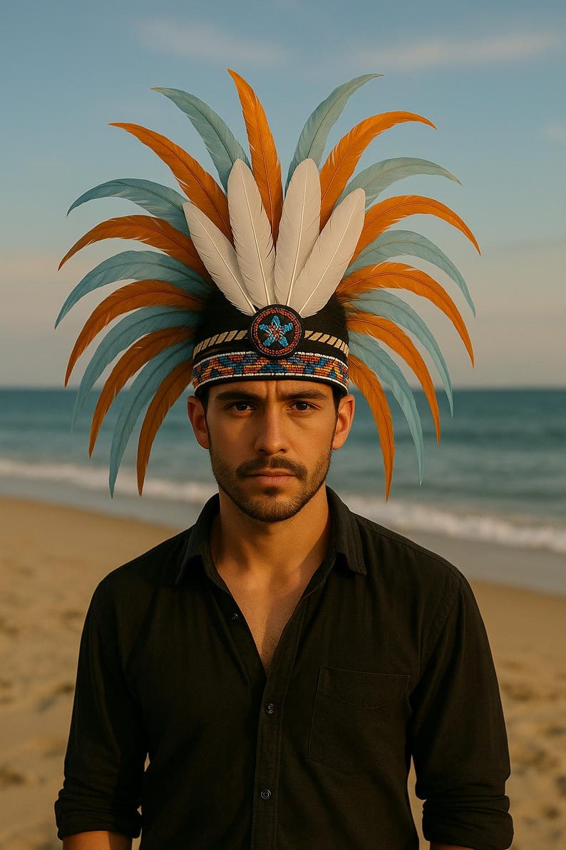 Aztec Feather Headdress – Handmade Tribal Costume Hat | Festival, Dance ...