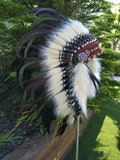 White & Black Feather Indian Headdress – Handmade War Bonnet  – Festival, Costume or Decor – Adult Size product logo