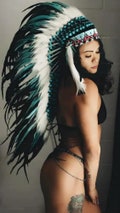 Medium Indian Headdress Replica made with real turquoise and black rooster feathers product logo