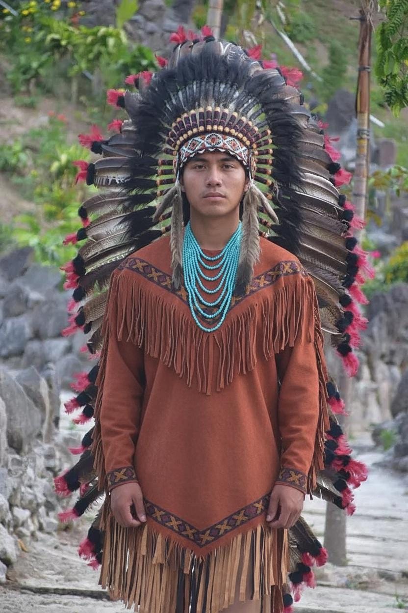 Handmade Feather Headdress – 125 Cm Long Native American 