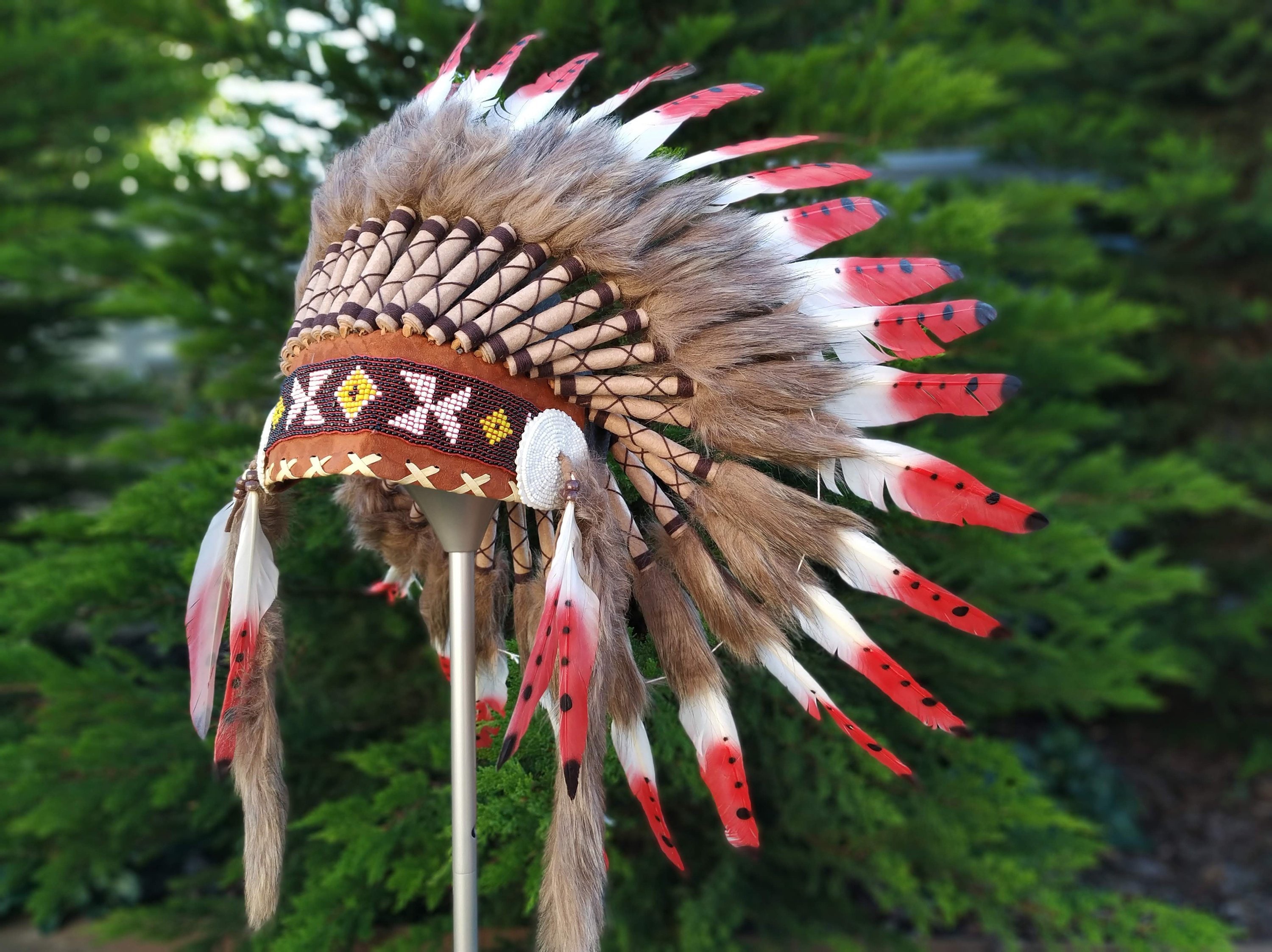 Short Red Indian Headdress Replica Made 