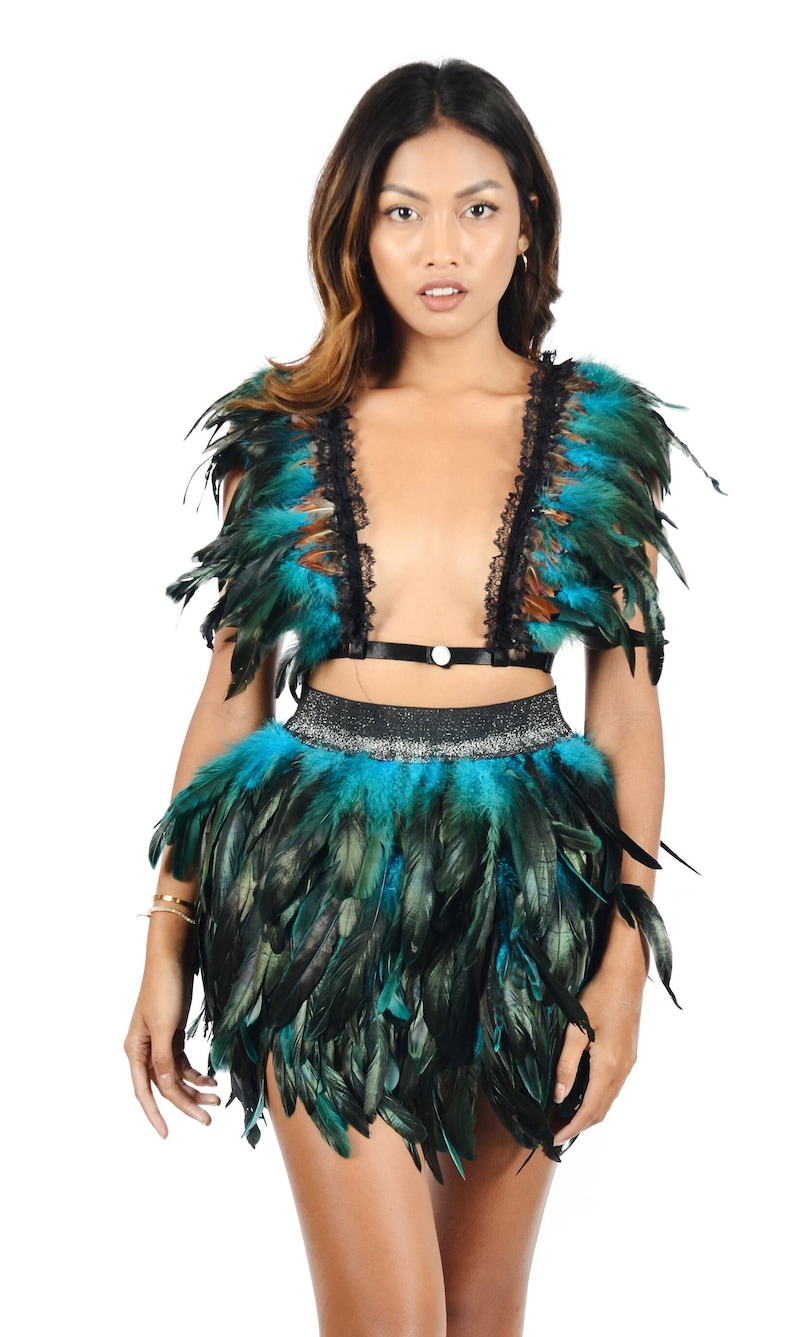 Top und Feather Rock, Festival Outfit, Halloween Kostüm, Tänzerin, Rave, Party Outfit, Burning Man, Beach Party, Outdoor Musik Festival Kleid Bild 3