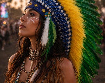 Brazil-Inspired Feather Headdress – Festival & Carnival Headpiece