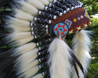 Feder Fascinator / Warbonnet Indianer Stil - Weiß & Schwarz, Für Halloween Oder Kostüme