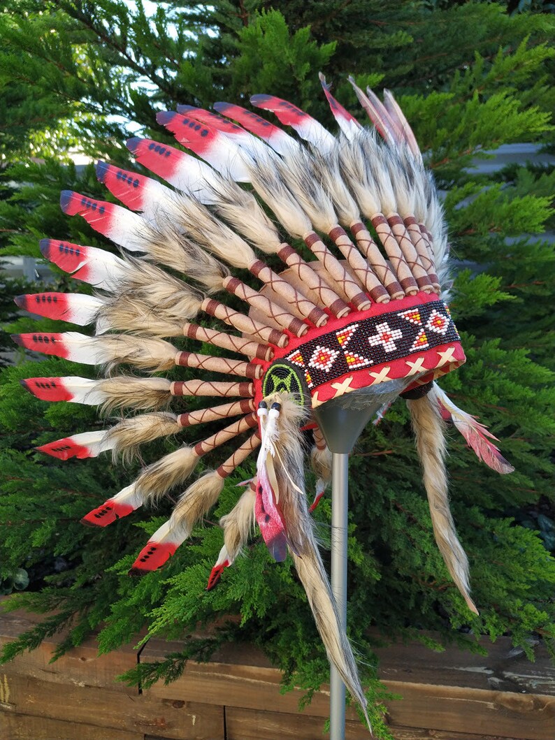 Corto rojo indio tocado réplica hecha con plumas de cisne Etsy España