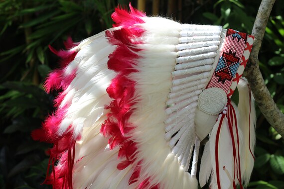 Handmade Swan Feather Headdress: White & Pink Indian Replica  display picture 1