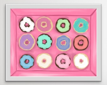 Donut Box Art Print, Donut Art, Donut Wall Decor, Donut Print, Mellie Beane, Donut Shop Art, Cute Food Art