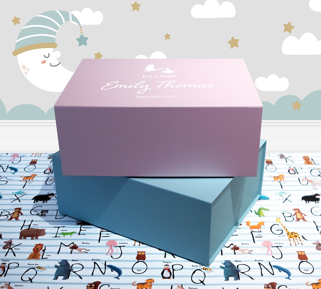 Personalised New Born Baby Gift Box, Baby Pink or Baby Blue Gift Boxes