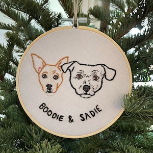 Custom Ornament Double Pet Portrait Embroidery Hoop