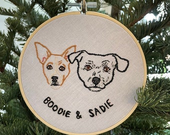 Custom Ornament Double Pet Portrait Embroidery Hoop