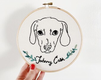 Custom Minimalist Pet Portrait Embroidery Hoop