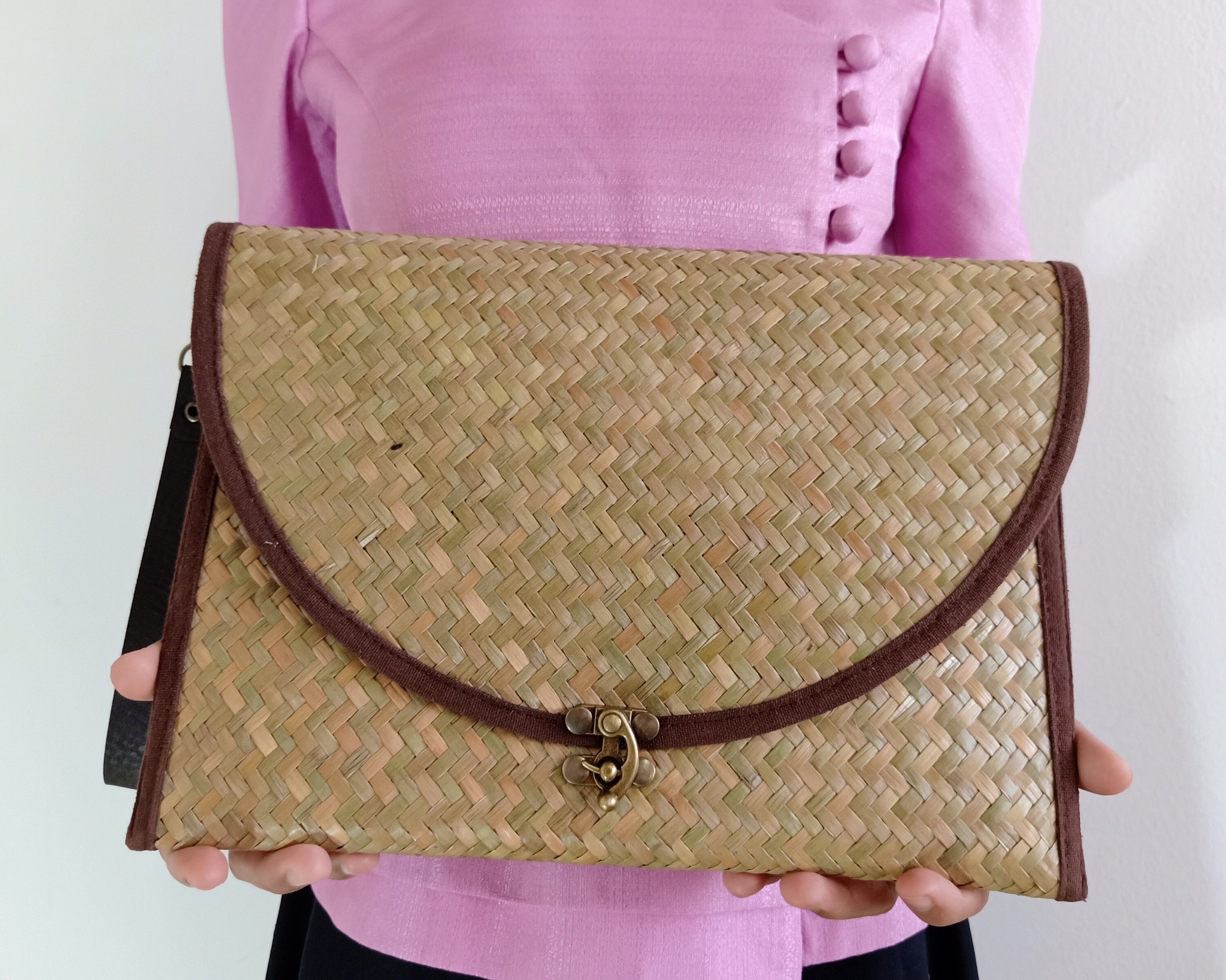 Straw clutch purse. Large wicker wristlet handbag natural Etsy