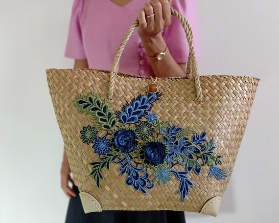 Large Straw Shopping Basket Bag Wicker Beach Handbag. Tote | Etsy
