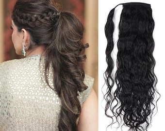 Extensiones de cola de caballo de cabello humano con clips en cabello Remy de alta calidad 9A, extensiones de cabello humano real, envoltura con cordón, fácil instalación.