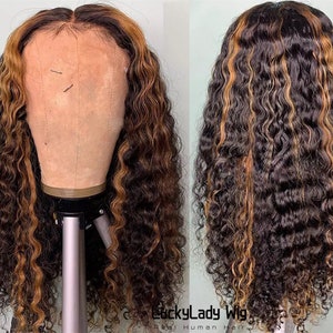 highlight T-Part lace hair wig Human Hair wig 13x6 t part wigs deep curly style women wigs for Ameircan black women hair wigs guleless