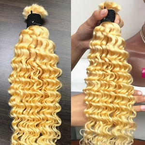レミーヘア 613 ブロンド 本物のブラジル産ヘア 編み込み用 バルクヘア 人毛 編み込みヘア ディープウェーブ ブロンドヘア 編み込み ウェフトなし ヘアエクステンション