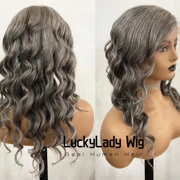 highlight salt and pepper hair wigs grey frontal 13x4 lace wigs gray human hair wig front lace 13x6 wig baby hair lace wigs for old women