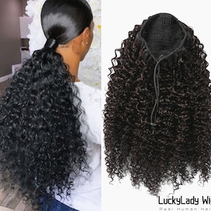 Kinky Curly human hair ponytail extensions clips in 9A Top Quality Remy Hair Real human Hair Drawstring pony tail easy install ponytail