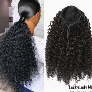 Kinky Curly human hair ponytail extensions clips in 9A Top Quality Remy Hair Real human Hair Drawstring pony tail easy install ponytail