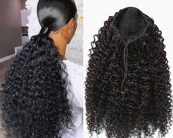 Kinky Curly human hair ponytail extensions clips in 9A Top Quality Remy Hair Real human Hair Drawstring pony tail easy install ponytail