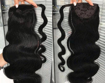 Extensiones de cola de caballo de cabello humano con clips en cabello Remy de alta calidad 9A, extensiones de cabello humano real, envoltura con cordón, fácil instalación.