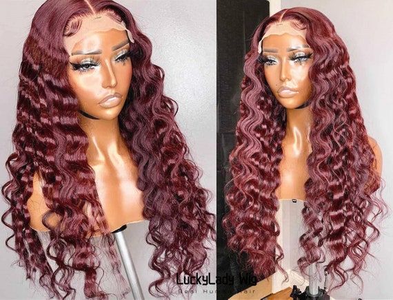 99J Red Wine Burgundy Loose Curly Hair Wigs Frontal 13x4  display picture 3
