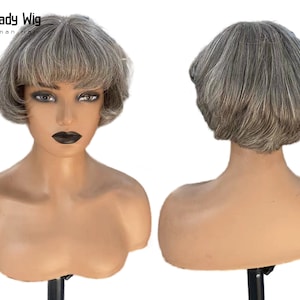 salt and pepper hair full weave hair wig full machine made Human Hair wig grey full weaving wigs bob style style gray women wigs hair wigs