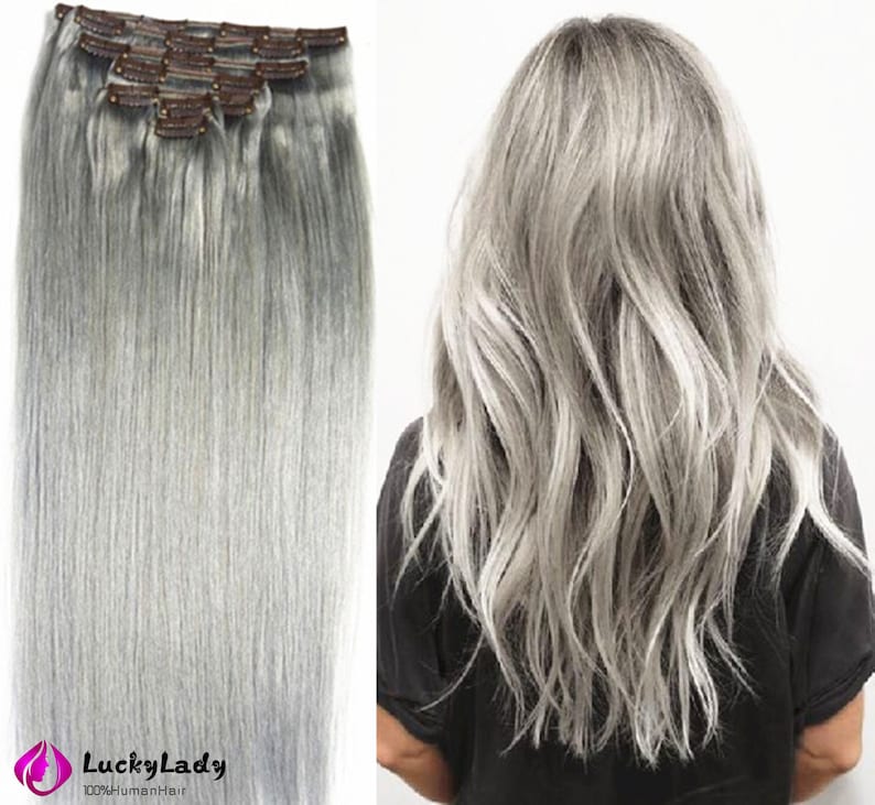 Gray Hair Clips in Hair Weft Human Hair Extensions Clips on Etsy
