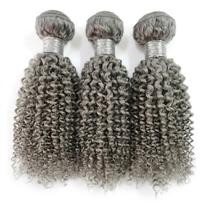 zilvergrijs human hair extensions grijs diep krullend mensenhaar weeft donkergrijze mensenhaar inslagen mensenhaar bundels grijs haar
