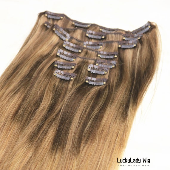 Ombre 2ton 613 Blonde Clips in Hair Weft Human Hair Extensions 