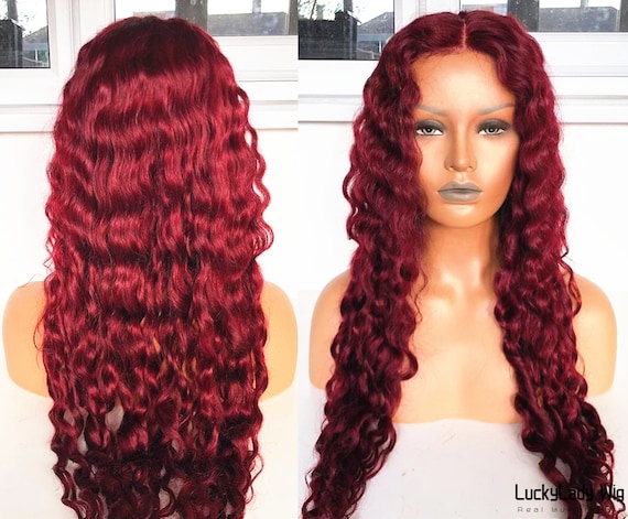 WIG ME UP Donna Parrucca Lunga Liscia Riga IN Mezzo Rosso - 8