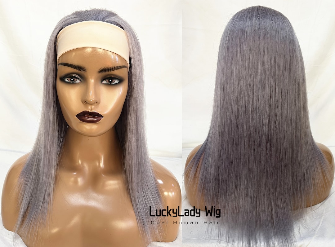 Silvery Grey Head Band Wig Human Hair Wigs Cheap Grey Headband Wigs ...