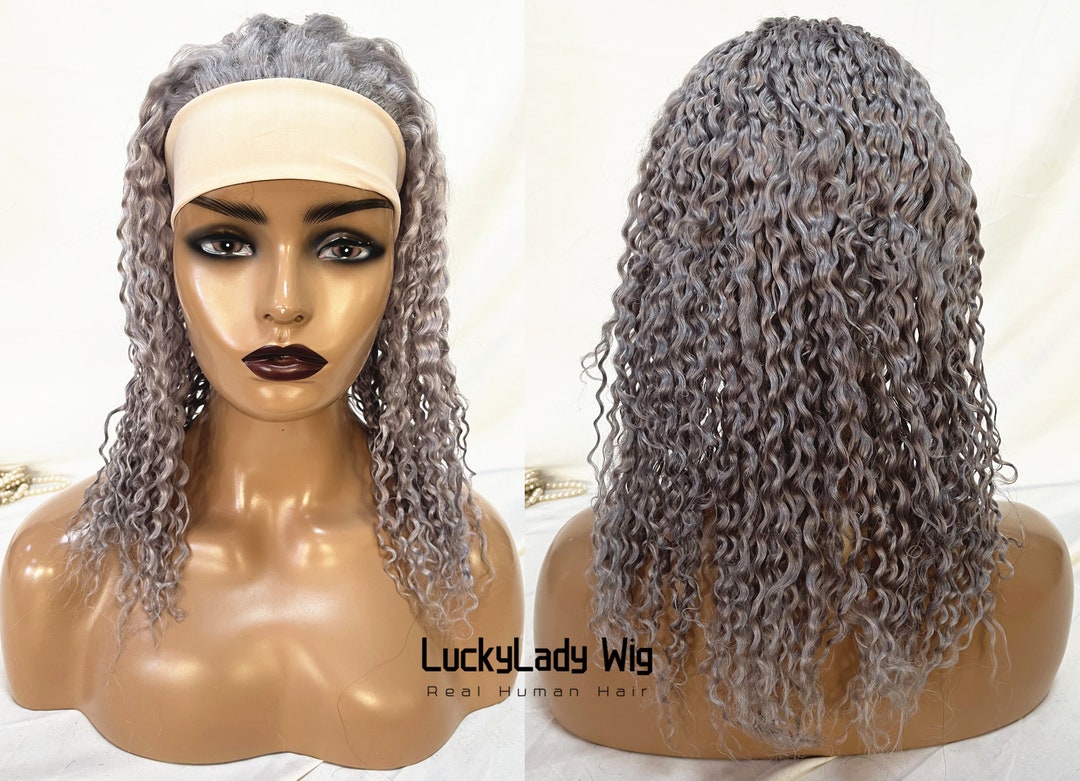 Silvery Grey Head Band Wig Human Hair Wigs Cheap Grey Headband Wigs ...